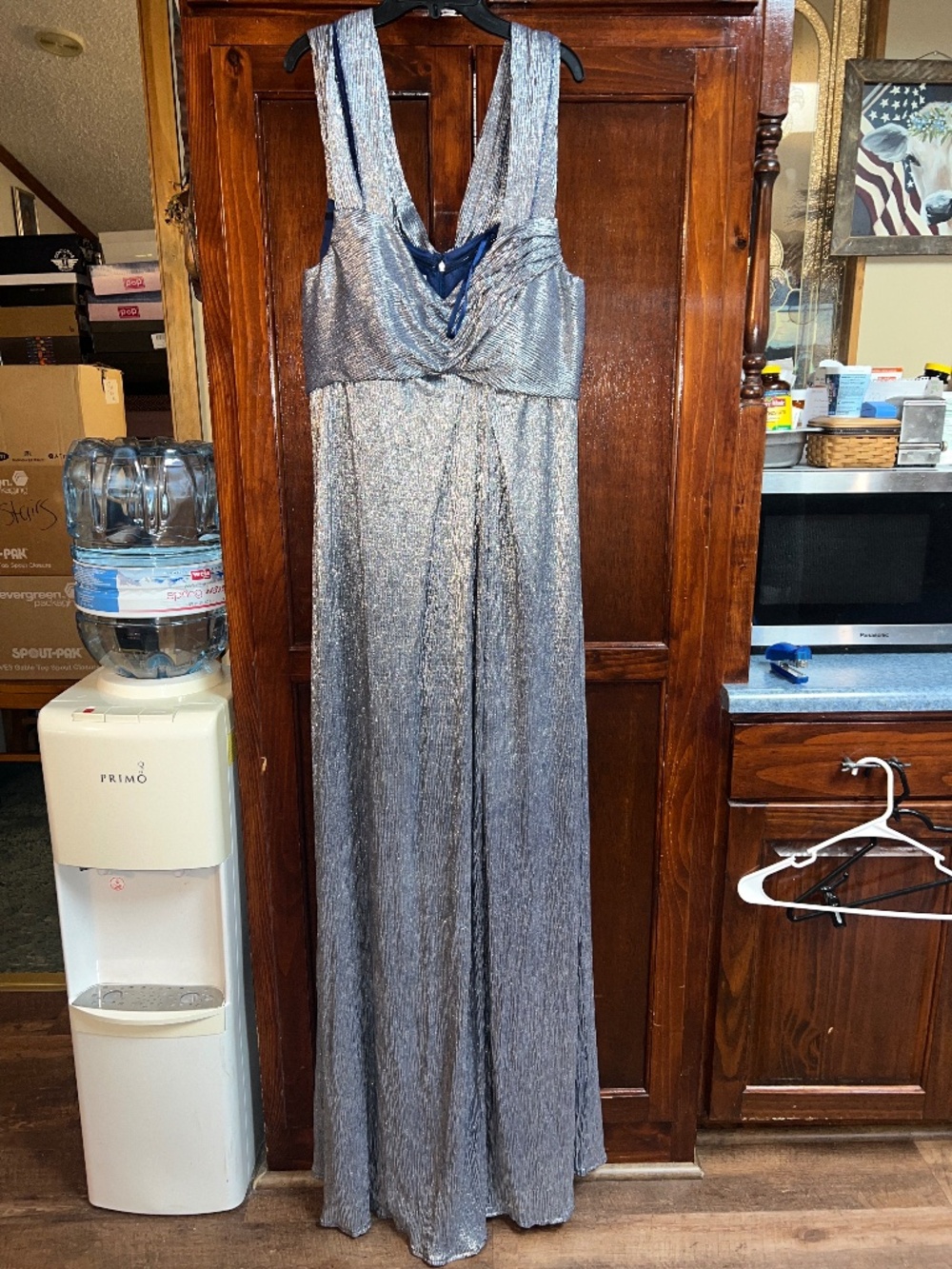 Rene Ruiz Collection Silver Metallic/Navy Evening Prom Formal Gown Dress Size 10